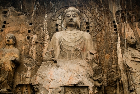 Maximal buddha statue in Longmen Grottoes  The Longmen Grottoes with Buddhaの写真素材