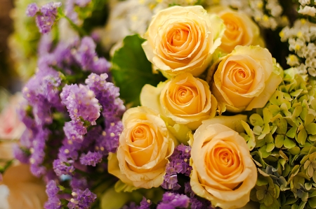  Beautiful roses background Bouquet roses in various colorsの写真素材