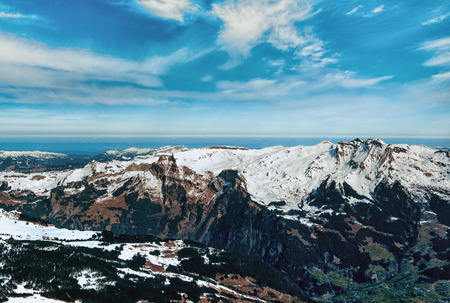 Alpine Alps mountain landscape at Jungfraujoch, Top of Europe Switzerlandの写真素材