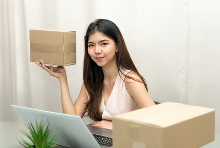 beautiful woman owner in delivery startup serviceの写真素材