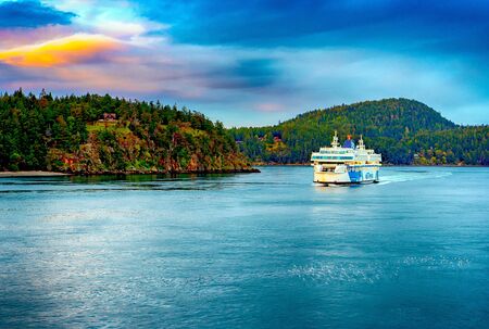 VICTORIA BC - APRIL 8 2018 Large multi-level ferries carry cars, trucks, and passengers hourly between Vancouver and Victoria as seen near Victoria in April 2018のeditorial素材