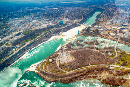 Niagara Falls Aerial View from helicopter,Canadian Falls, Canadaの写真素材