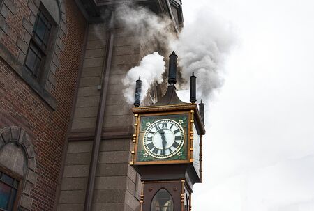 Otaru music box museum and steam clock tower with heavy snowing in winter seasons  otaru  japan