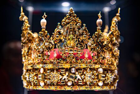 COPENHAGEN,DENMARK -18 OCTOBER 2019: Interior (The Knights Hall of Rosenborg Castle). The main attractions of Rosenborg are the coronation chairs, (King and Queen), guarded by the three silver lions.のeditorial素材