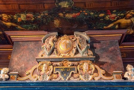 COPENHAGEN,DENMARK -18 OCTOBER 2019: Interior (The Knights Hall of Rosenborg Castle). The main...