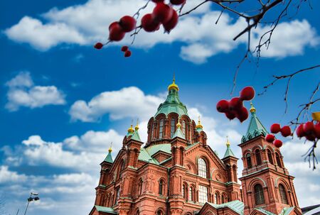HELSINKI, FINLAND - October 27, 2019. Uspenski Cathedral On Hill At Summer Sunny Day. Red Church - Tourist destination In Finnish Capitalのeditorial素材