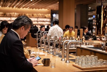 Tokyo / Japan - JANUARY 13, 2020: The Starbucks Reserve Roastery in Tokyo. The biggest Starbucks in the world fifth Starbucks Reserve Roastery locationのeditorial素材