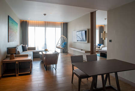 Pattaya, THAILAND - November 23 : 1 Bedroom Suite room interior of  Renaissance Pattaya Resort & Spa on November 23 2018 in Pattaya, Thailand.のeditorial素材