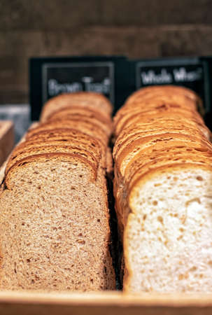 Closeup pile of wheat bread for breakfastの写真素材