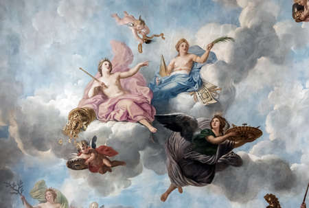 VERSAILLES PARIS, FRANCE - April 18 : Ceiling painting in Hercules room of the Royal Chateau Versailles on April 18, 2015 at the Palace of Versailles near Paris, Franceのeditorial素材
