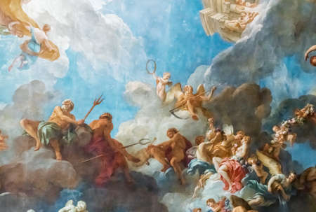 VERSAILLES PARIS, FRANCE - April 18 : Ceiling painting in Hercules room of the Royal Chateau Versailles on April 18, 2015 at the Palace of Versailles near Paris, Franceのeditorial素材