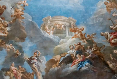 VERSAILLES PARIS, FRANCE - April 18 : Ceiling painting in Hercules room of the Royal Chateau Versailles on April 18, 2015 at the Palace of Versailles near Paris, Franceのeditorial素材