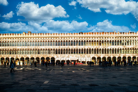VENICE, ITALY - December 25, 2012: Piazza San Marco with the Basilica of Saint Mark and the bell tower of St Mark's Campanile (Campanile di San Marco) in Venice, Italy December 25, 2012のeditorial素材