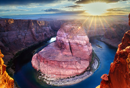 Horseshoe Bend is a famous meander on river Colorado near the town of Page. Arizona, USAの写真素材