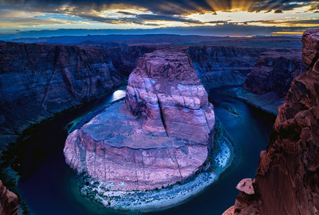 Horseshoe Bend is a famous meander on river Colorado near the town of Page. Arizona, USAの写真素材