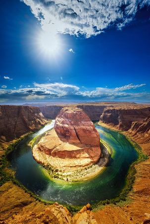 Horseshoe Bend is a famous meander on river Colorado near the town of Page. Arizona, USAの写真素材