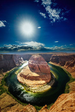 Horseshoe Bend is a famous meander on river Colorado near the town of Page. Arizona, USAの写真素材