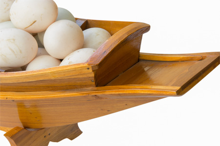 fresh duck eggs on boatの写真素材