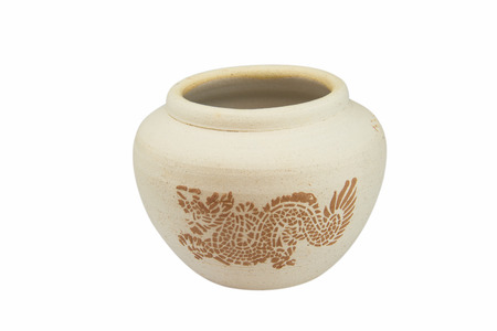 Glazed water jar with dragon patternの写真素材