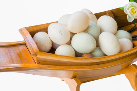 fresh duck eggs on boatの写真素材