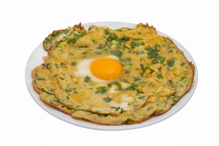 Omelet  fried eggs isolated on white の写真素材