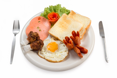 Traditional breakfast eggs with breadの写真素材