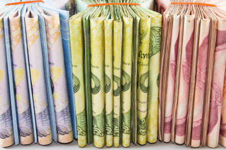 thai money banknotes closeup backgroundの写真素材