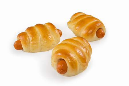 sausage buns isolated on white backgroundの写真素材