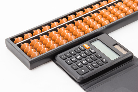 Abacus and Calculator isolated white background
