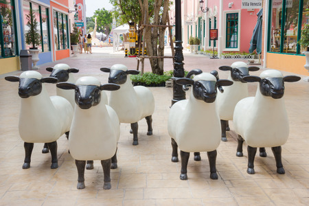 The synthetic sheep as decoration at Venezia Hua Hin, Thailand.のeditorial素材