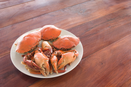 steamed crabs prepared on plate.の写真素材