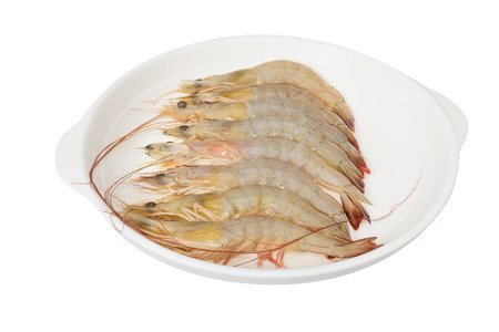 raw shrimp on white dishの写真素材