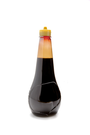 Bottle of soy sauce on backgroundの写真素材