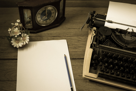 typewriter retro desktop with paper,filter effect.の写真素材