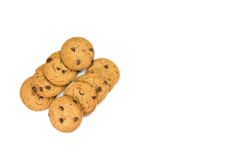 Chocolate chip cookies isolated on white background.