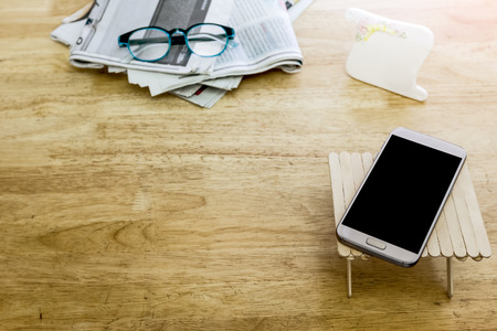 mobile smart phone on deskの写真素材