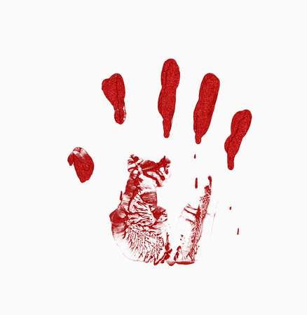 red handprint  isolated on white backgroundの写真素材