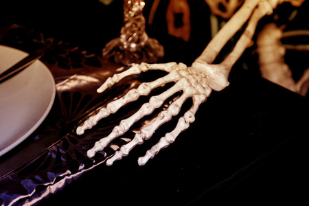 hand bone on tableware,Halloween dayの写真素材
