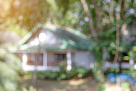 Blurry house in the forest backgroundの写真素材