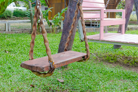 chain swings in children playgroundの写真素材