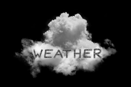 Textured cloud with word WEATHER,Abstract black,isolated on black background の写真素材