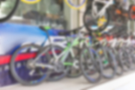 Blurry showroom bicycle backgroundの写真素材