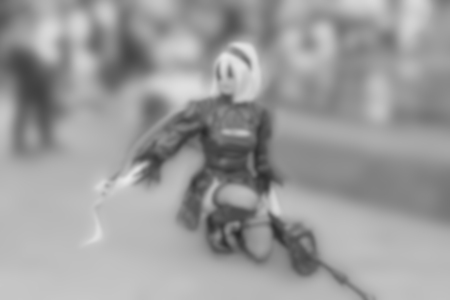 Woman black dress with sword Blur Background,Abstract Blurred Imageの写真素材