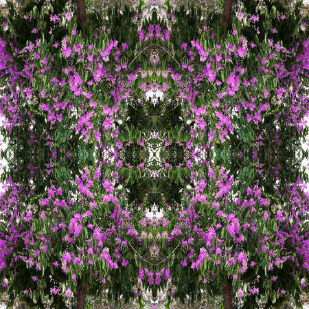 seamless Purple flowers and Green leaves pattern,autumn plant leaf background,Purple flowers of...