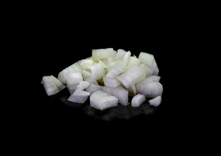 Sliced onion isolated on black backgroundの写真素材