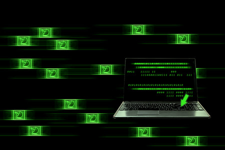 Laptop with internet communication technology,Connect with satellite conceptの写真素材