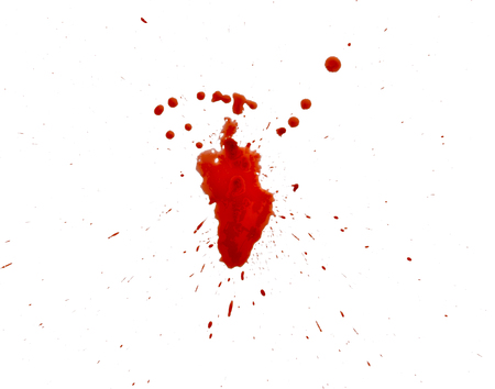 closeup drops of red blood isolated on white background,abstract patternの写真素材