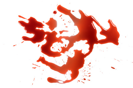 closeup drops of red blood isolated on white background,abstract patternの写真素材