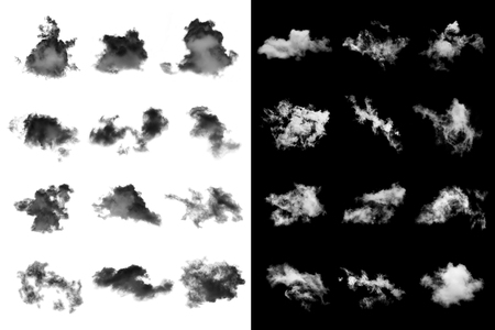 collection of white clouds and set of black cloud isolated on background for Design element,Textured Smoke,brush effectの写真素材