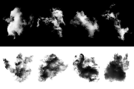 collection of white clouds and set of black cloud isolated on background for Design element,Textured Smoke,brush effectの写真素材